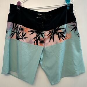 Billabong Men’s Board Shorts Size 38 Blue Black Tropical Swim Surf Beach Trunks